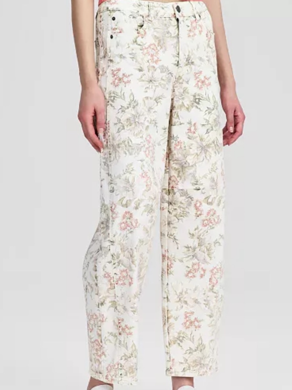 And Now This Women's Floral-Print Barrel-Leg Jeans
